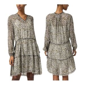 Marc Cain Cheetah Print Tiered Long Sleeve Mini Dress. Size (N2) or US Size 6.
